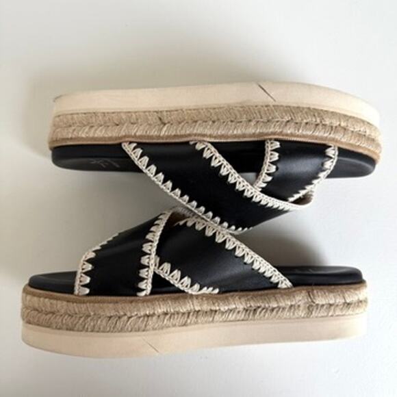 AQUATALIA Leather Espadrille Sandals Black Crisscross Platform Size 8 Boho Beach - Picture 12 of 12